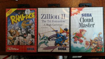 3 Sega Master games complete in box with manuals, Cloud Master, Rampage, zillion 2