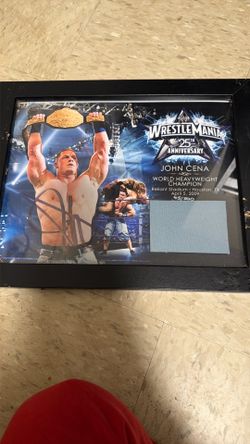 John Cena Wrestlemania 25th Anniversary Plaque with Ring Mat Square