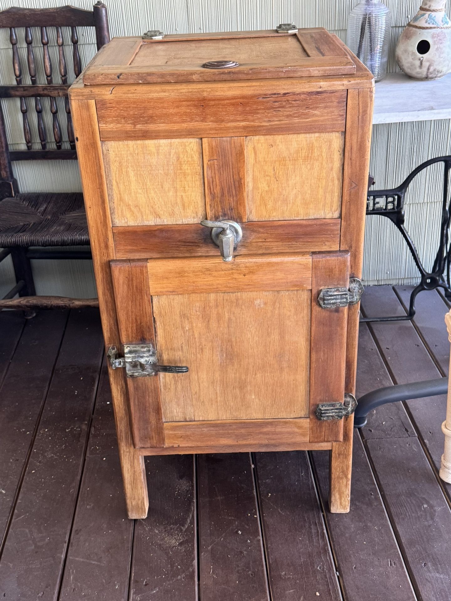 Antique Oak Tin Lined Ice Box