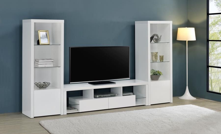 3PC Entertainment Center With 71" TV Stand White High Gloss