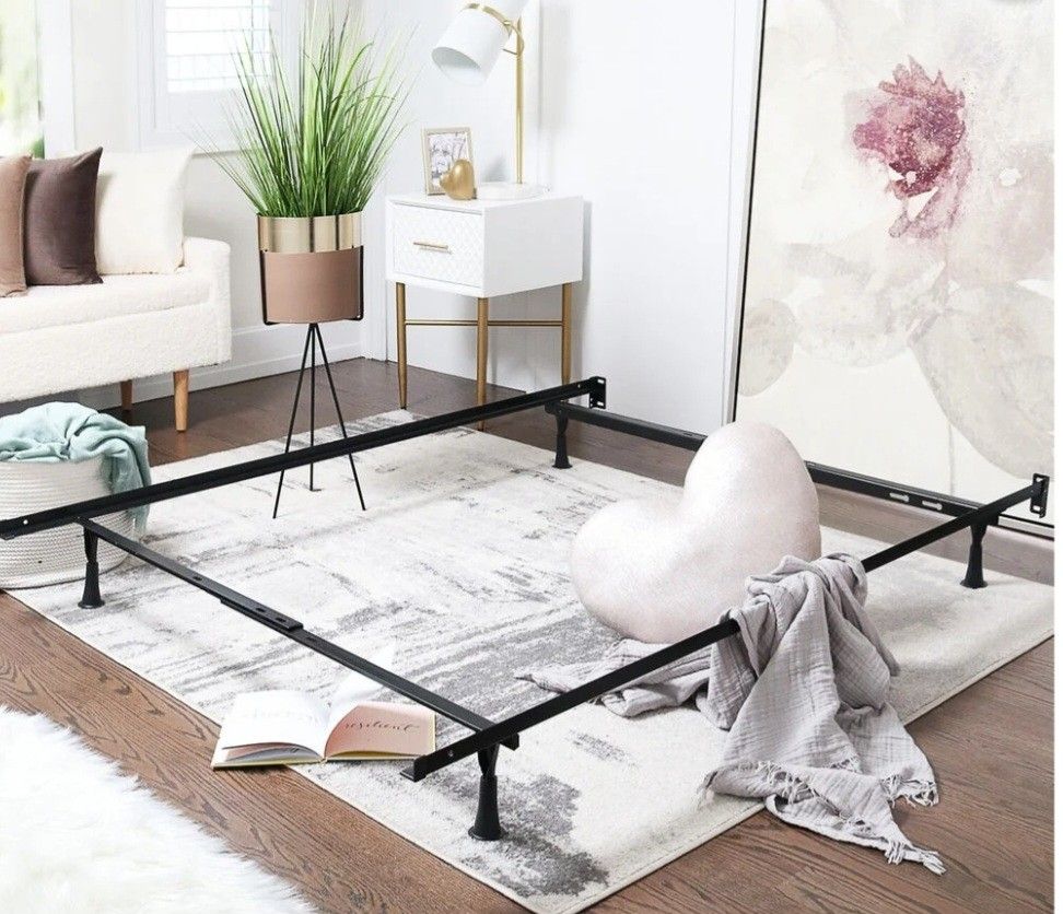 Queen, Full Or Twin Size Adjustable frame Bed Frame, Metal Bed Railings, Bedroom Mattress Furniture Base