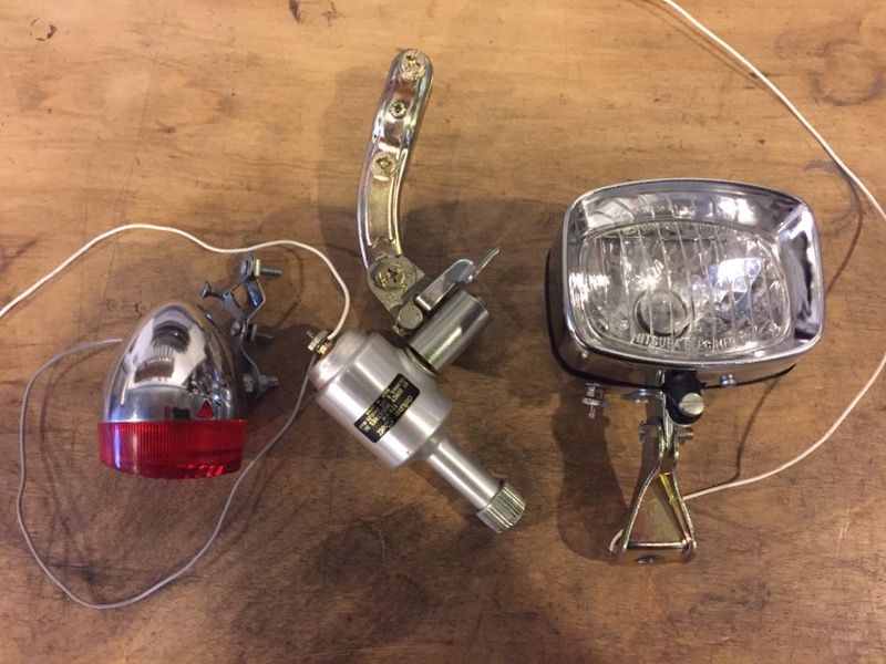 Schwinn Bicycle Vintage 1960's chrome head and tail light Generator Kit Dorcy Industries Antique Light Set