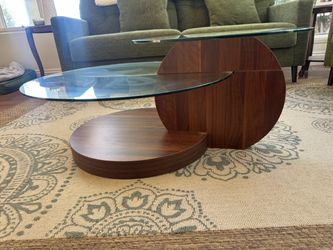 Glass table- Modern Glass Top Coffee Table with Walnut Base