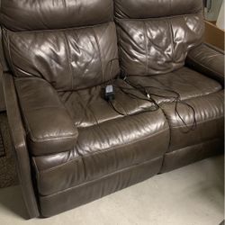 Flexsteel Reclining Couch Sofa Chocolate Brown Leather