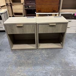 Fluted Farmhouse Nights tand Set of 2 with Charging Station,