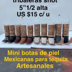 Mini Botas Artesanales Para Tragos De Vidrio Y Piel 
