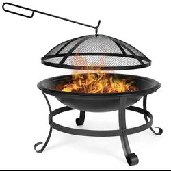 DC DICLASSE 22 inch Round Fire Pit Outdoor Steel Fire Bowl Wood Burning BBQ Grill Patio Backyard Camping