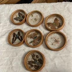 (7) Vintage Wood Butterfly Coasters 