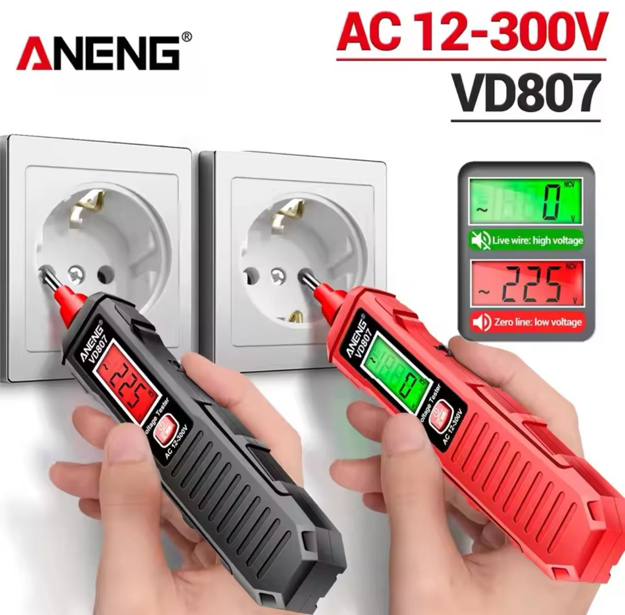 ANENG VD807 One-word Induction Portable 50/60Hz Smart Electric Pen Tester NCV Sensor AC 12-300V Non-contact Wire Detector Tools