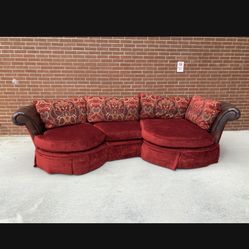 Beautiful $12k Custom Leather & Silk Fabric Sectional Sofa Set Sofa Couch With Ottoman And Matching Pillows 