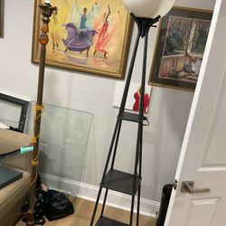 A  Nice Long Floor Lamp With 3 Shelves (the Light Stays On  You Have To Unplug It). Also Needs A Little Cleaning (NO SHIPPING)