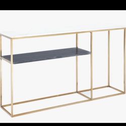 CB2 two-tone brass marble console table