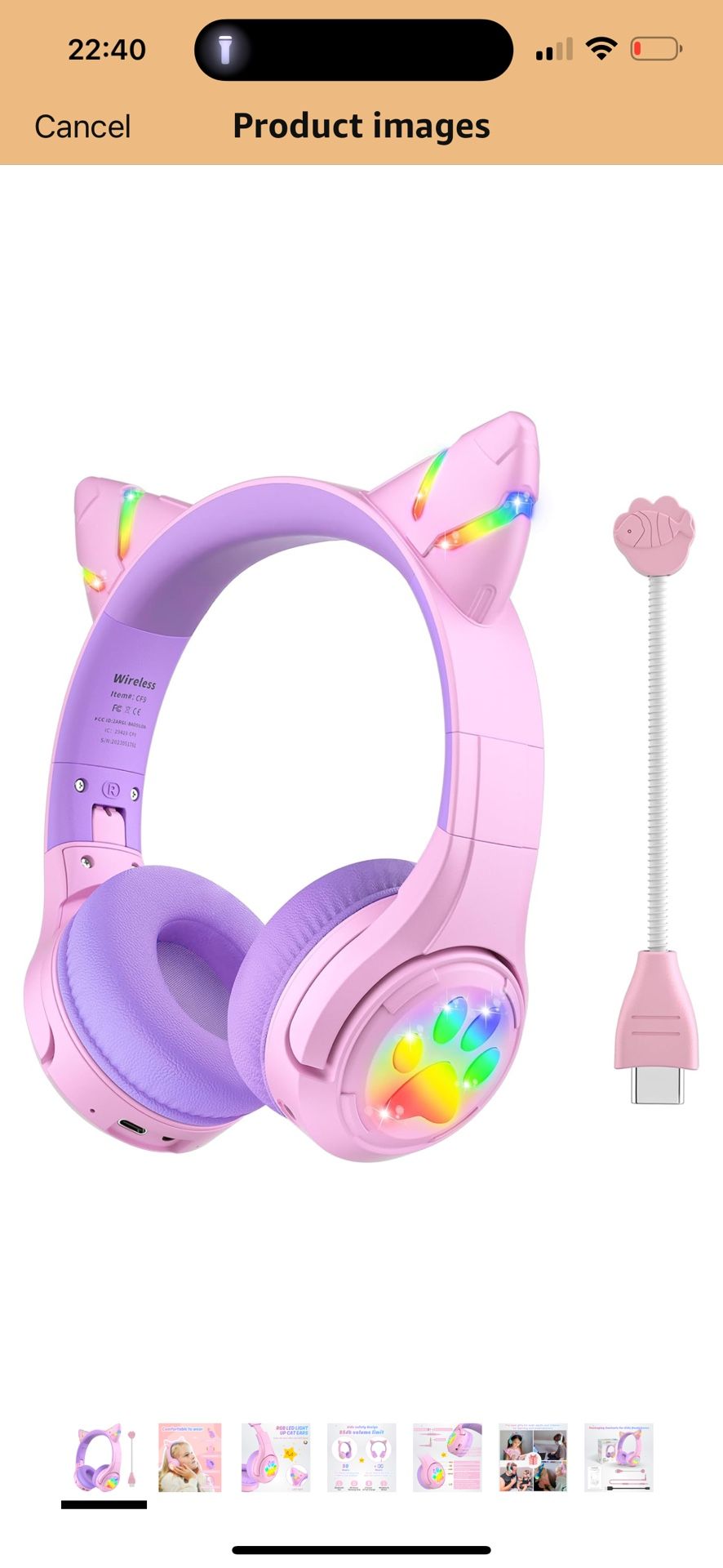 Brand New Cat Ear Kids Bluetooth Headphones with LED Light Up,Safe 85dB Volume Limit,Built-in Mic&Boom Mic for Calls,Kids Wireless&Wired Headphones