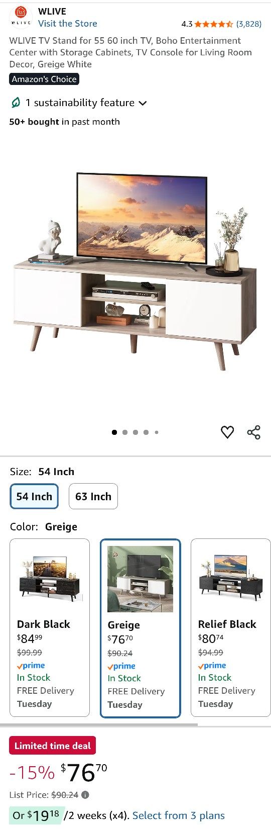 TV Stand for 55 60 inch TV, Boho Entertainment Center with Storage Cabinets, TV Console for Living Room Decor, Greige White