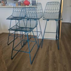 Authentic Bend Goods Lucy Wire Counter Stools Set of 4 (Peacock Blue) $OBO