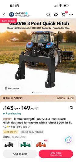 Brand new GARVEE 3-point trailer hitch for tractor.