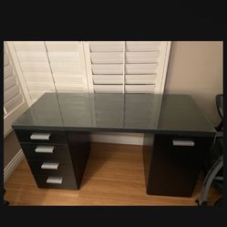 Black Office Desk With Glass Topper 58”x24”x30”