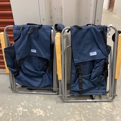 Set of 2 Aluminum Frame Backpack Everywhere Canvas Beach Chairs by Rio Gear. Navy Blue