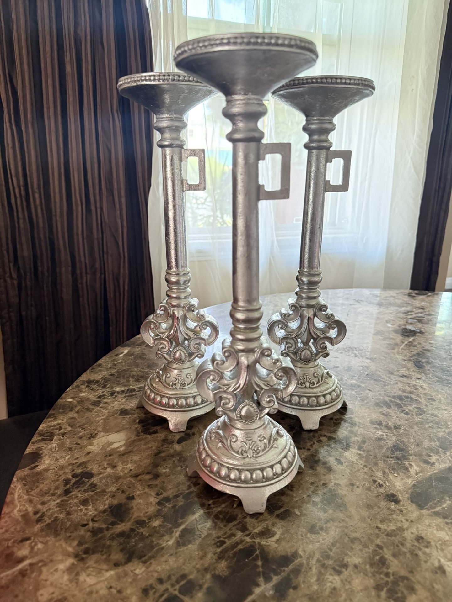 Silver Key Shaped Candle Holders