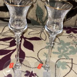 Set Of 2 Mikasa Sonata Gold Trim Crystal Candle Holders