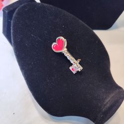 Goldtone W/ Red Enamel Hearts KEY SHAPED PIN