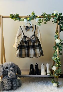 Baby Girl Plaid Print Bow Dress & Headband 2pcs