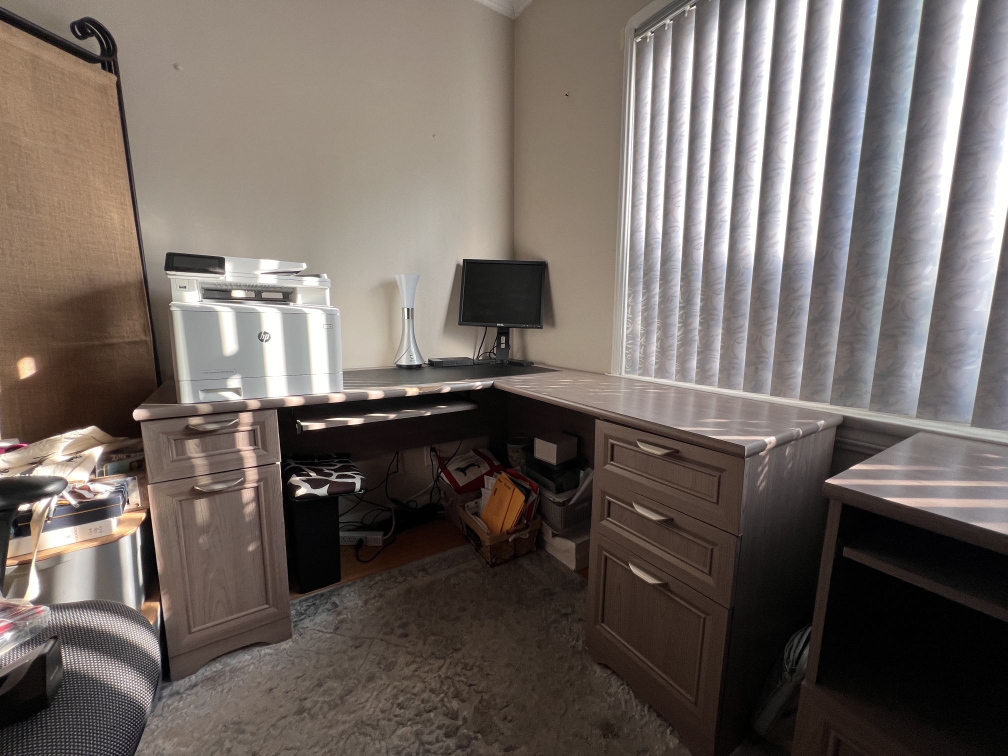 L Shaped Corner Desk with Printer Cabinet