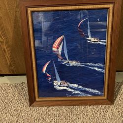 Framed Glass Sailboat Picture