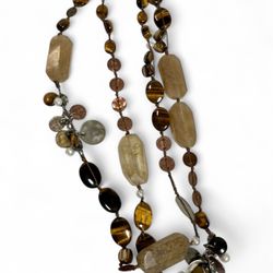 SILPADA Sterling Silver Tigers Eye Quartz Copper Pearl Long Bead Necklace N1826 $140
