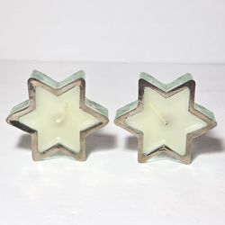 2 Glass Star Candle Holders Silver Trim