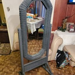 Floor Standing   Mirror Gray wicker