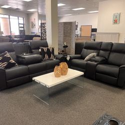 Black Recliner Sofa And Love Seat With Charger 