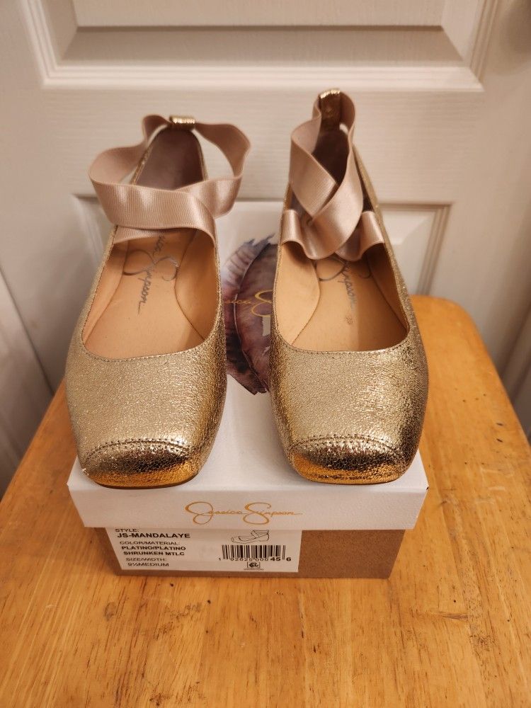 Jessica Simpson Mandalaye Metallic Square Toe Ballet Flats