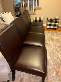 Set of 4 Crate & Barrel Lowe Chocolate Leather Dining Chairs - Like New
