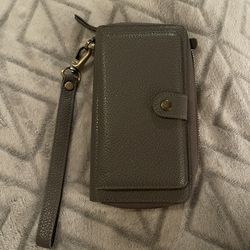 Gray Leather Wallet/Wristlet