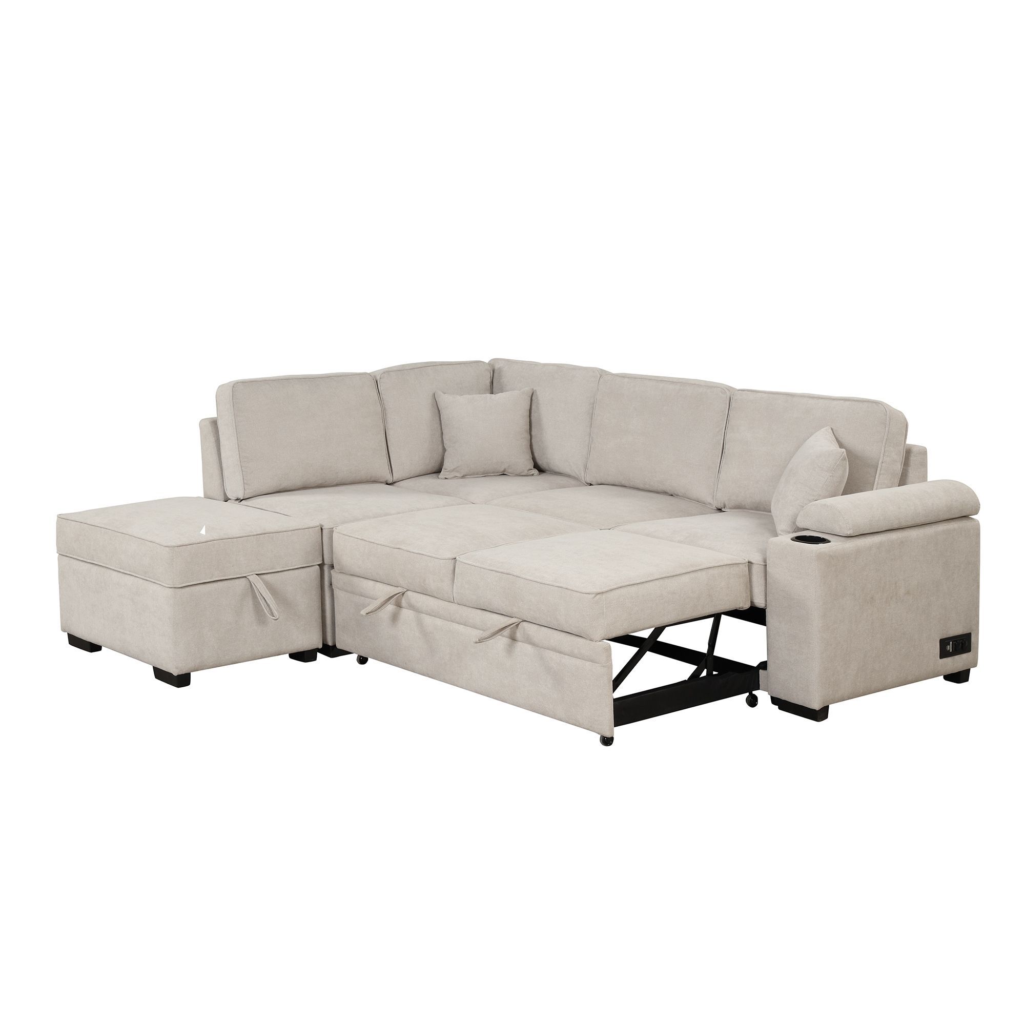 84.75 Sleeper Sofa Bed,2 in 1 Pull Out sofa bed L Shape Couch with Storage Ottoman for Living Room,Bedroom Couch and Small Apartment, Beige