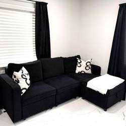 Black sectional sofa with storage