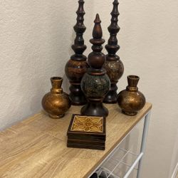 Bronze Metallic Glass And Wood Figurines. 