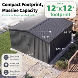 (New in box need assemble) 12’ L x 12’ W x 6.’ H  galvanized steel Metal Storage Shed Outdoor Garden Backyard 10’x12’ Storage