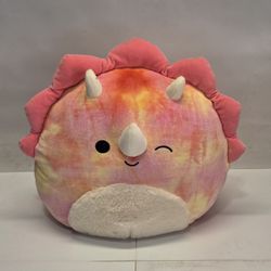 Squishmallows 16-inch Trinity the Winking Pink Tie-Dye Triceratops with Fuzzy Belly Multicolour