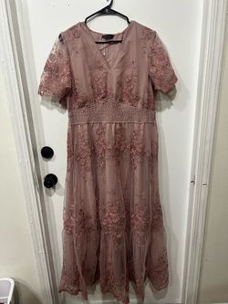 Simplee Women’s Dusty Rose Floral Lace Midi Dress XL