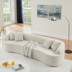 Beige Curved Modular Sectional Sofa in Lamb's Wool Fabric, Modern Minimalist Style, Compressed
