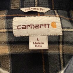 Carhartt Mens Relaxed Fit Blue/Beige Plaid Long Sleeve Shirt. Size Large. 