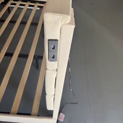 Beige Queen Platform Bed Frame