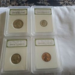 1970 D Set Of 4 Quarter, Dime, Nickel, And Penny. All Coins Are Graded MS 70