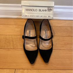 Black Suede Manolo Blahnik Mary Jane