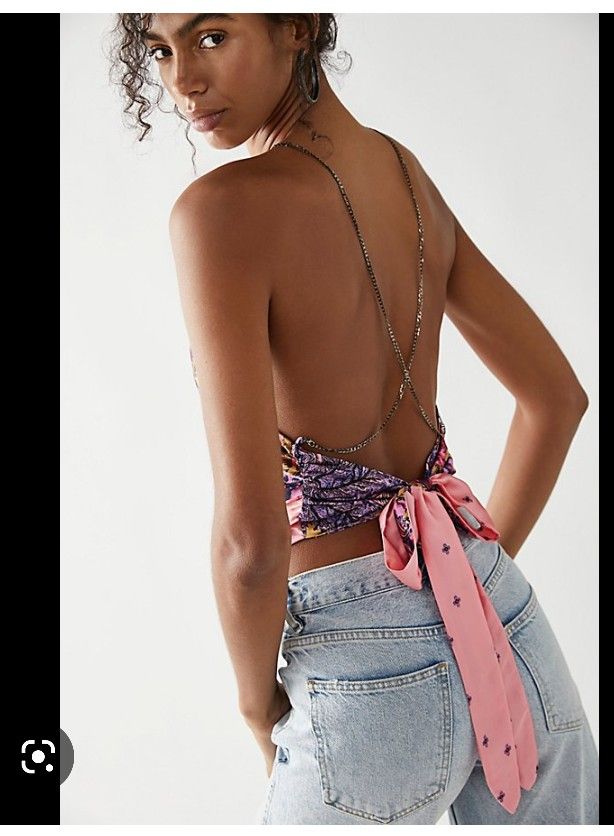 New Free People Pink Halter With Chains Size Large 