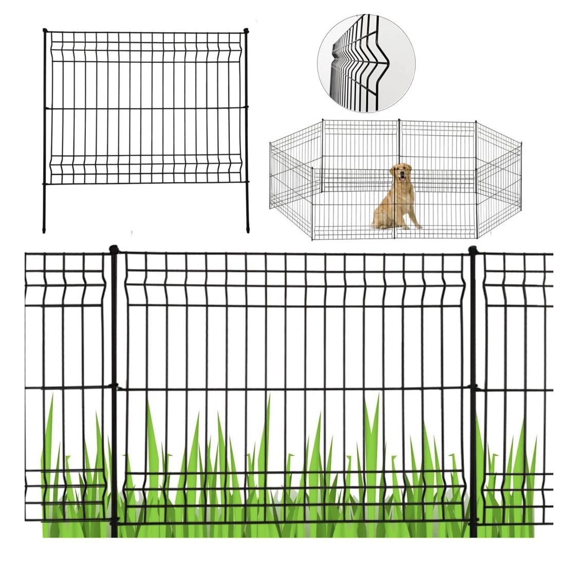 Hopesun Decorative Garden Fence Fast Installation Multi-Purpose Metal Pet Fence Kit Outdoor