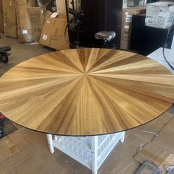 VFK 47 Inch Round Dining Table Set for 4-6 People, Farmhouse Kitchen Dining Table and Storage Rack, Rustic Style Wood Dining Table Set with Sturdy Met