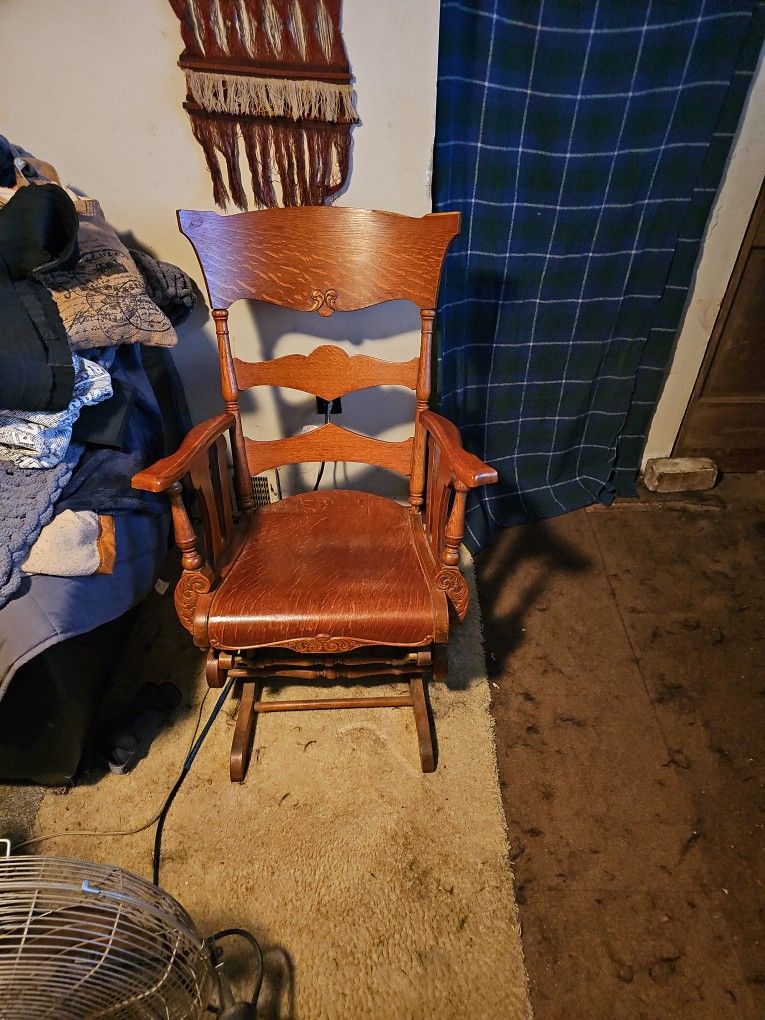 Antique Rocking Chair W/ Brass  Hardware 